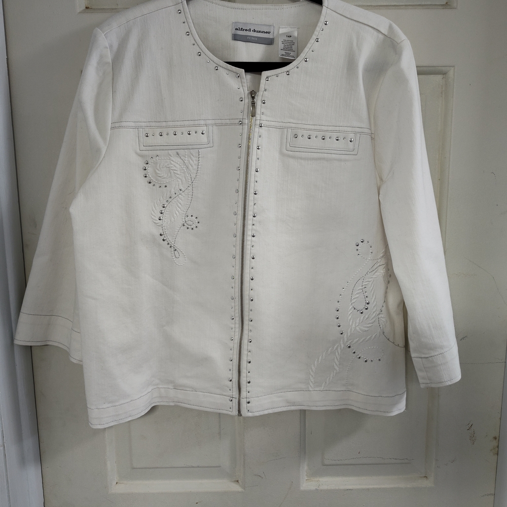 Alfred Dunner Women's White Embellished Blazer